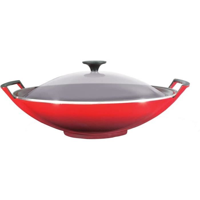 MegaChef Wok En Fonte 2 Pièces 14 Pouces Avec Couvercle En Bois Megachef Mgac1004