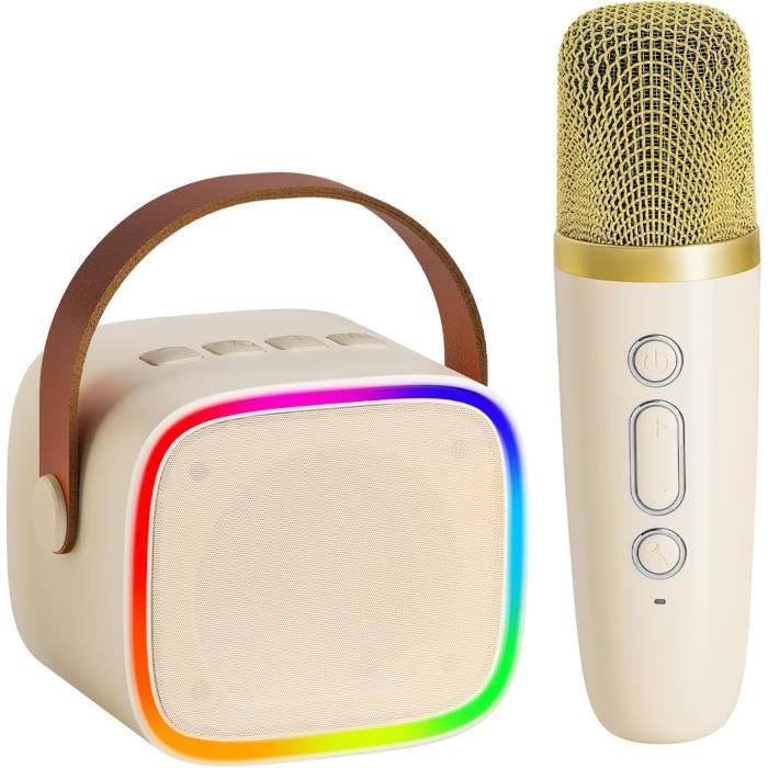 Machine Karaoké Enfants Avec 2 Micros Sans Fil - Haut-parleur Bluetooth LED - Portable Pour Fêtes - Cadeau Fille Garçon 3-12 Ans