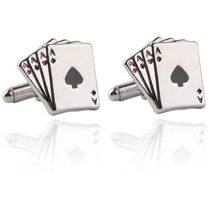 Kentop Boutons de Manchette Homme Creative Poker Boutons de Manchette Argent Chemise Chemise Boutons de Manchette Cadeau
