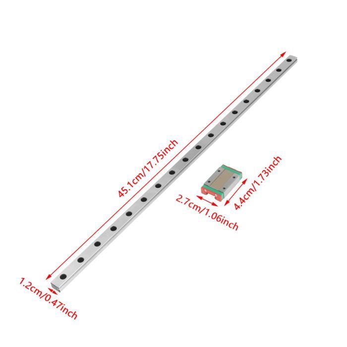 Lot De 2 Glissières MGN12H – Rail Linéaire Miniature Pour Imprimante 3D, CNC – Bloc Coulissant Acier Noir