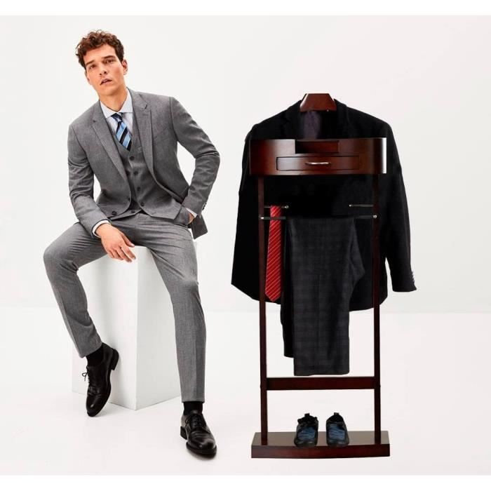 Valet de Chambre Serviteur Mural en Bois et Métal Marron Foncé pour