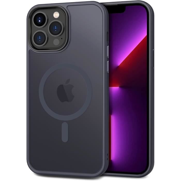 Jrester Coque Magnétique IPhone 13 / IPhone 14 Avec Cordon - Étui Translucide Mat PC Rigide + TPU Antichoc Noir