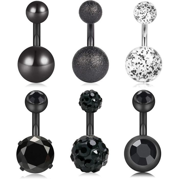 14G Court Piercing Nombril Acier Chirurgical Boucle & CZ