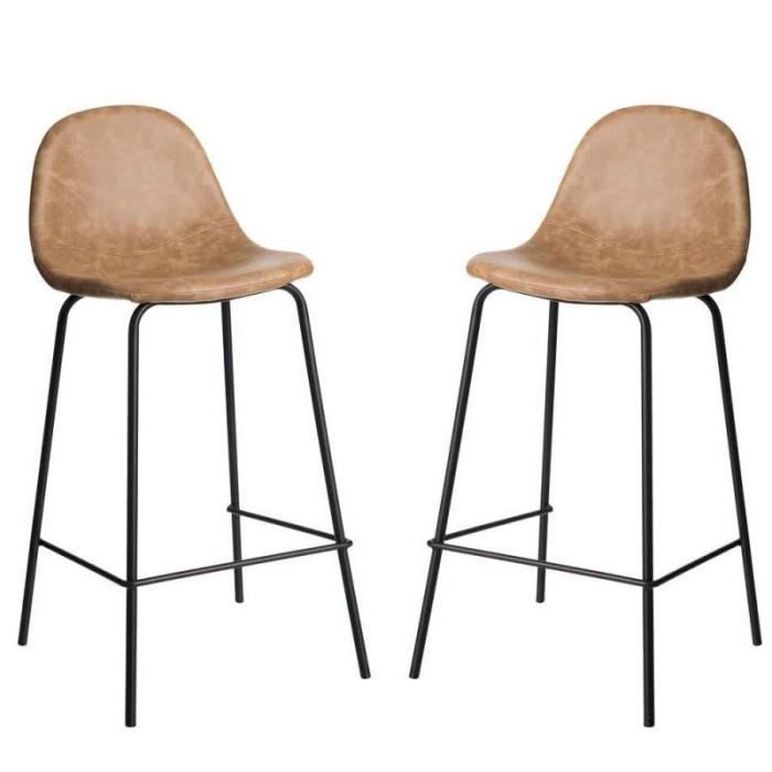 duo de chaises de bar métal/simili cuir beige - nyaja - l 44 x l 42 x h 87