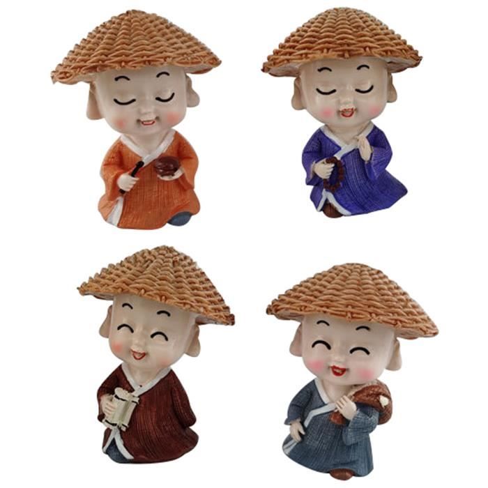 Lot 3 Figurines Bouddha Jardin UNUS - Petits Moines Feng Shui 17cm