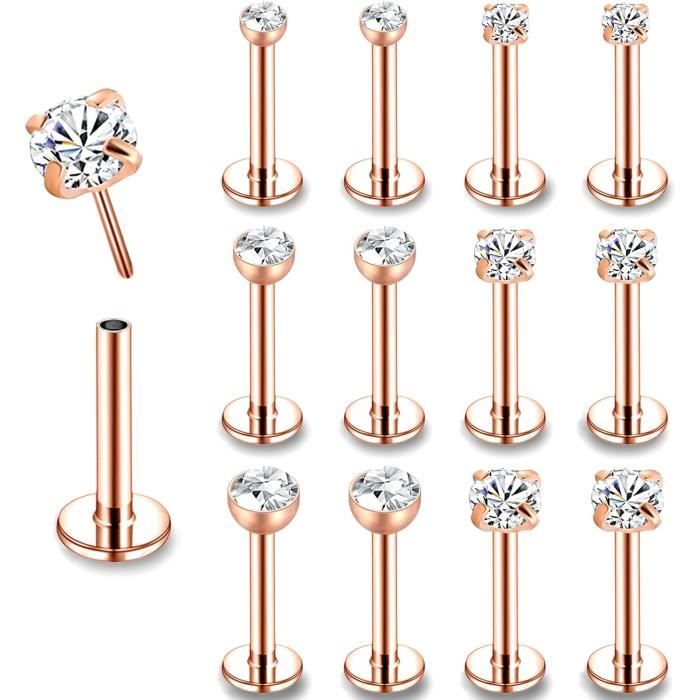 36 Piercing Labret 16G Acciaio Inossidabile - 6mm/8mm/10mm | Per Labbra, Naso, Orecchio | Argento/Oro/Oro Rosa