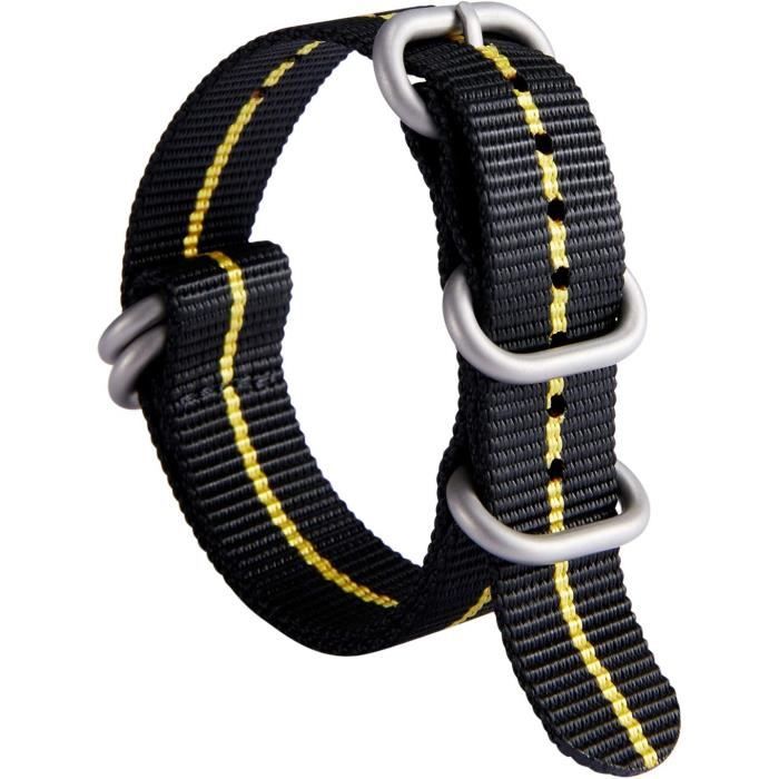 Bracelet De Montre Nylon Noir 18 Mm – Neuf, Unisexe, Style Surpiqué