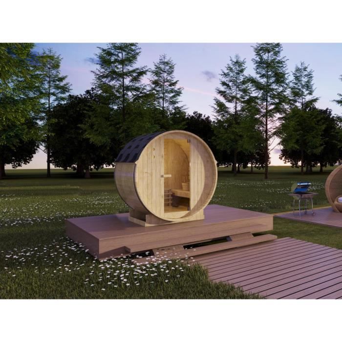 Sauna d'extérieur 2 places - ISOKYRO - Tonneau en épicéa - Accessoires inclus