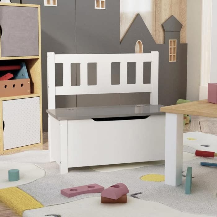 vidaXL Banc de rangement pour enfants Blanc et gris 60x30x55 cm MDF 10407