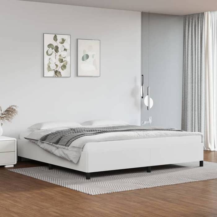 vidaXL Cadre de Lit Blanc 200x200 cm Sommier à Lattes Lit Rembourré Cadre à Lattes Lit Double Adulte Meuble de Chambre 347270