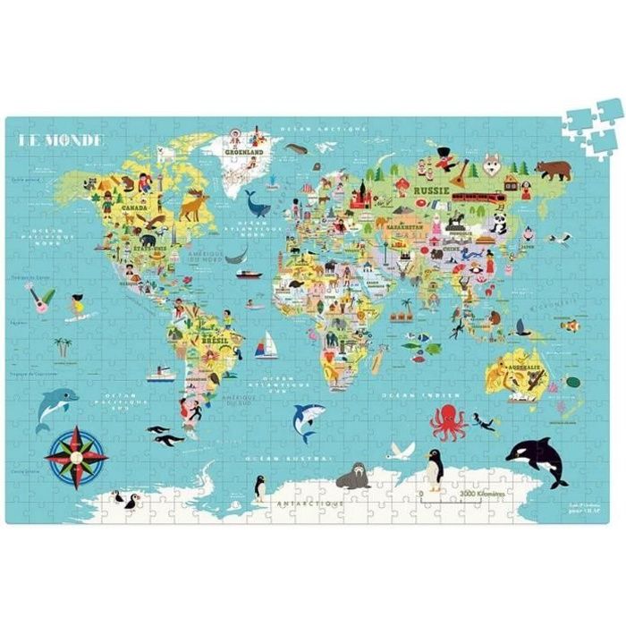 Puzzle 500 pièces - VILAC - Carte du monde - Voyage et cartes - Jaune - Enfant
