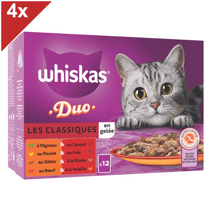 Comparer les prix de Aliment humide complet pour chats adultes - WHISKAS - Duo Les Classiques - Double saveur - Emballage recyclable