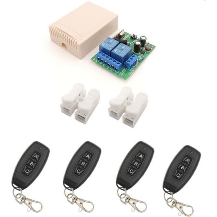 Interrupteur Télécommande Sans Fil 4 Canaux 433Mhz - 90V-250V, 2 Émetteurs - Pour Garage, Moteurs, Lumière