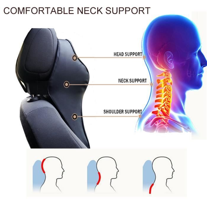 Oreiller De Cou Pour Voiture En Mousse à Mémoire De Forme - Cuir Souple Noir, Universel