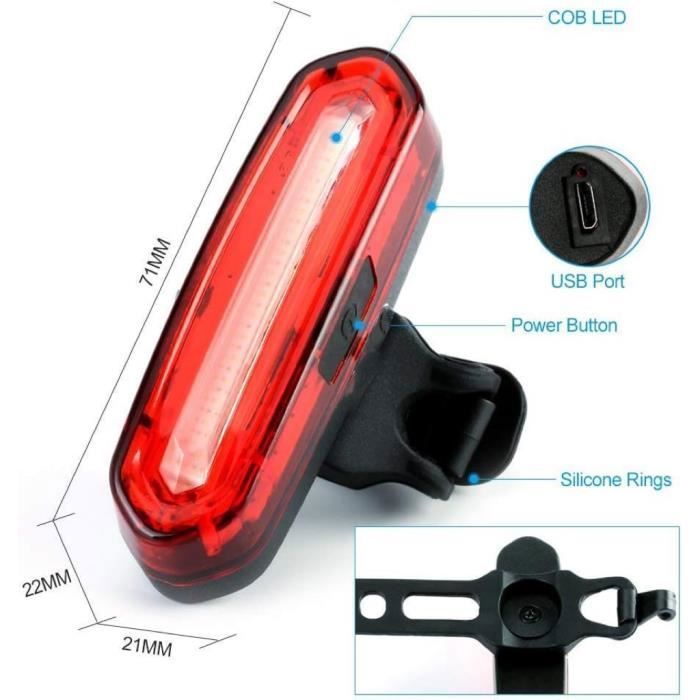 Feu Arrière Vélo LED Rechargeable USB – Étanche IPX – Lumière Sécurité Nuit – Neuf