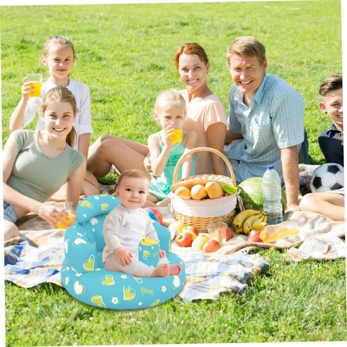 Siège Bébé Gonflable Portable Avec Pompe Intégrée - Pour Bébés 3 à 9 Mois - Harnais Sécurité & Design Dinosaure - Idéal Voyages, Bain, Repas - 1