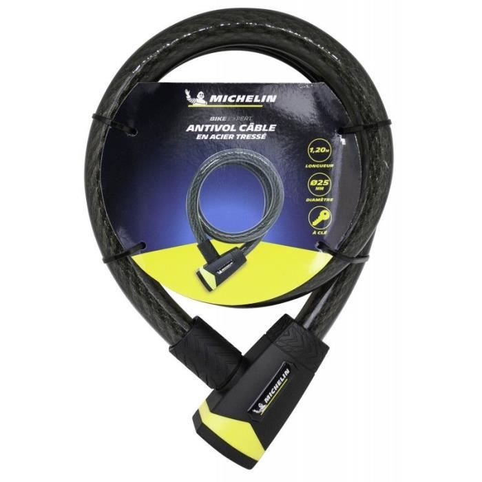 Antivol spirale - MICHELIN - D25x12000mm - Acier + PVC - Jaune - Vélo loisir - Sport