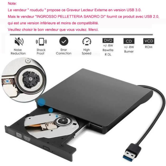 Lecteur Graveur CD et DVD Externe USB 3.0 et USB - Spacenet