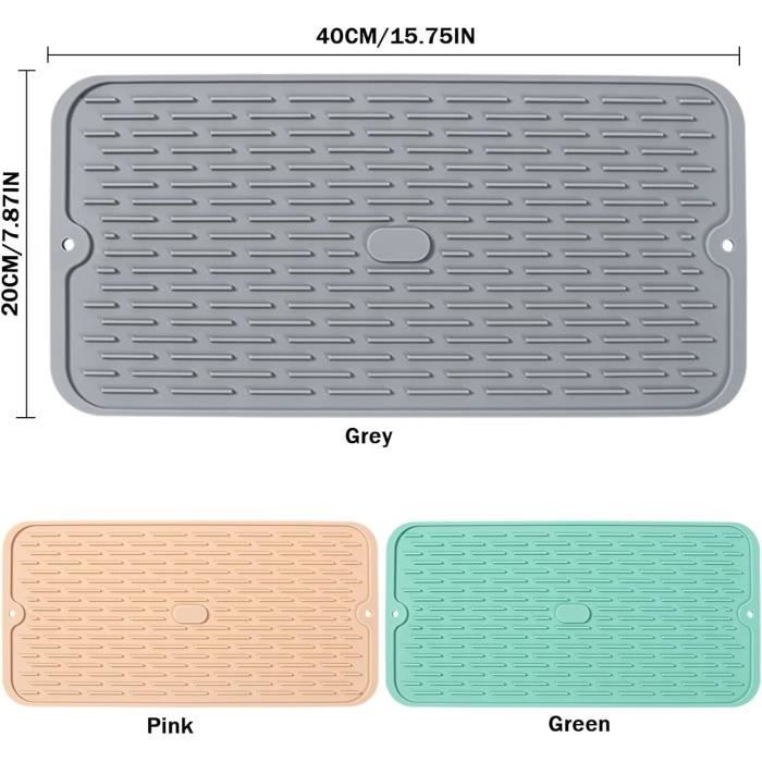 2 Tapis Égouttoir Évier Silicone 70x5 Cm - Protection Robinet Cuisine Gris ELEPRUC