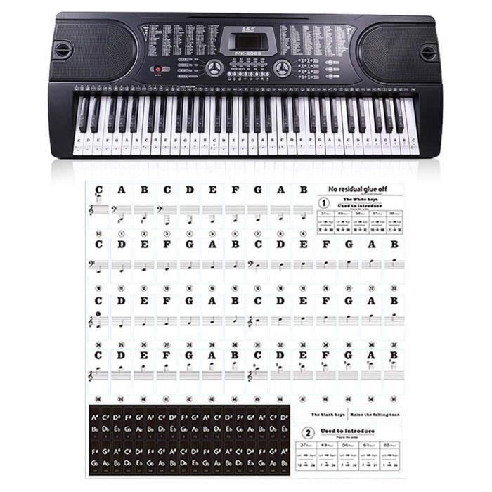 Faburo 2pcs Autocollants amovibles pour notes de piano Stickers  transparents pour Clavier de piano 54,61,88 touches et 2pcs Chif -  Cdiscount Instruments de musique