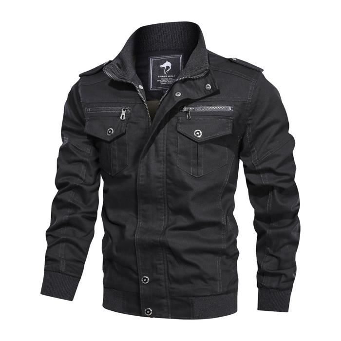 Homme Veste Militaire en Coton Blouson Fine d aviateur Col