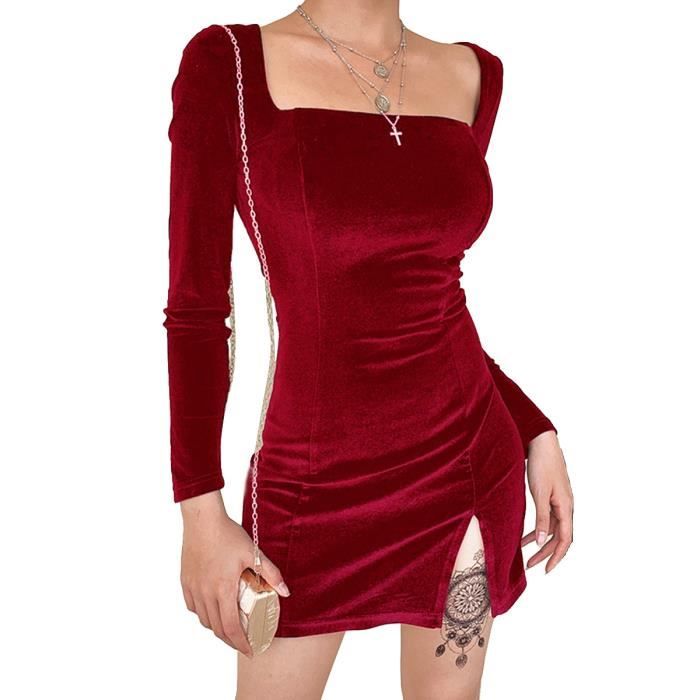 Robe Velours femmes robe 2020 automne hiver manches longues col carr Mini robes courtes mode moulante Modis Soild Type Black