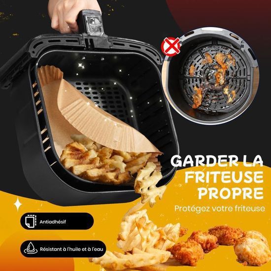 Papier Cuisson Air Fryer 200 Pièces - 100 Moules Panier + 100 Carrés, Anti-Adhésif Sans BPA 20-24cm