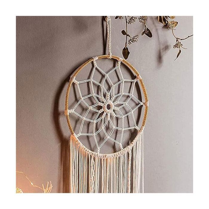 Attrape-rêves Bohème Macramé - 23.5 X 50 Cm - Fil De Coton Et Perles Bleues - Décoration Murale Ethnique - À Suspendre