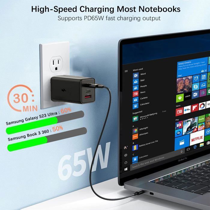 Chargeur Rapide USB C 65W avec 100W Câble pour Samsung Galaxy S24