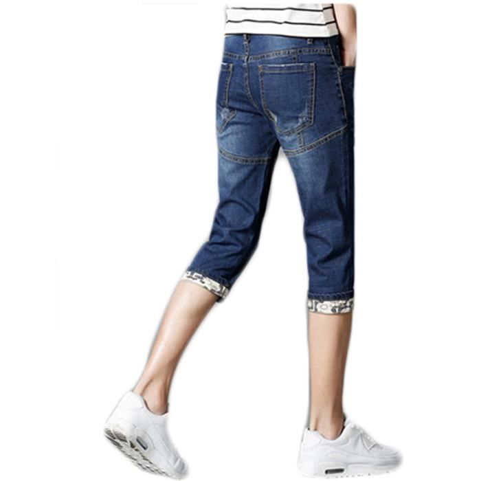 Pantacourt Homme en jean resserre slim Casual Pantalon coton VeTement Masculin Bleu