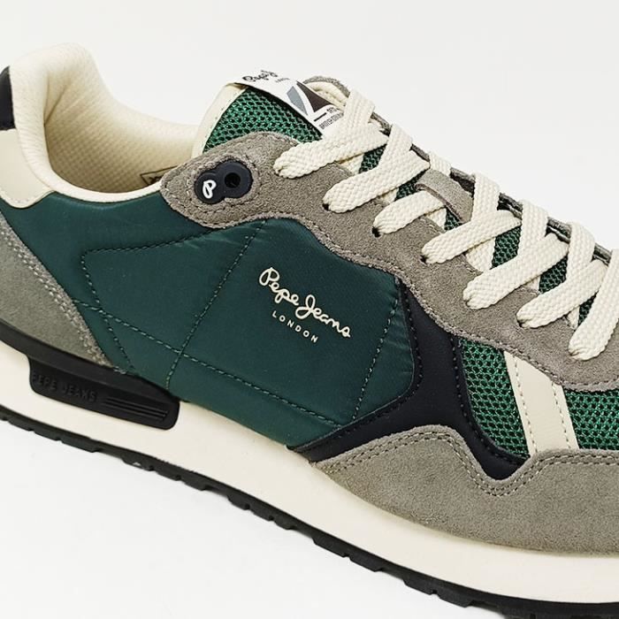 Basket Homme PEPE JEANS Brit Heritag Vert Lacets Textile Plat Vert Cdiscount Chaussures