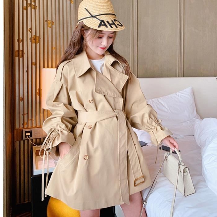 Manteau Trench Coat pour femme court kaki Manteau ample coupe