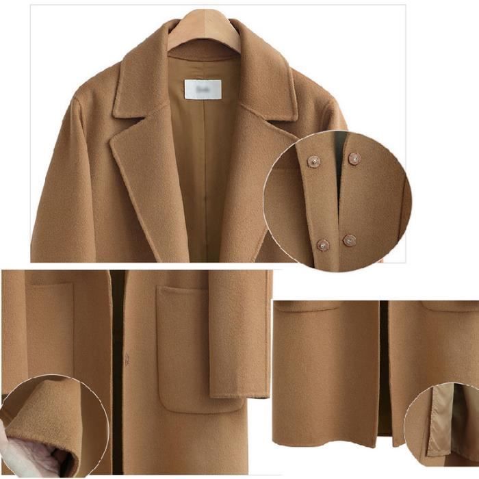 Manteau long d hiver en laine pour femme Marine Coupe droite Manches longues
