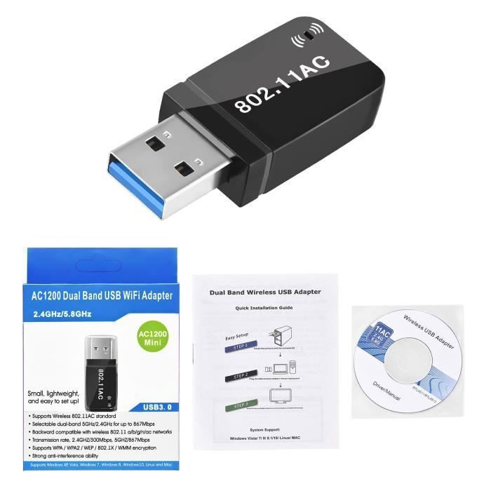 Adaptateur WiFi USB sans fil 1300Mbps Lan USB Ethernet 2.4G 5G Réseau WiFi  double bande WiFi Dongle 