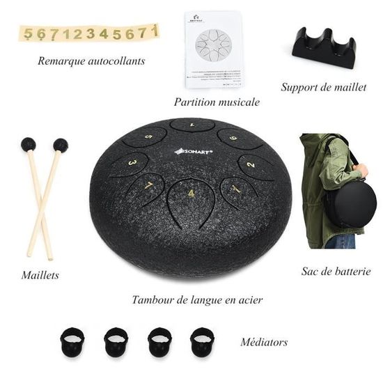 ROKOO 548//5000 Le handpan de Tambour de Langue en Acier de 10 Pouces D Majeur 11 bagues de Sac de Main de Tankdrum de Notes r/égl/ées