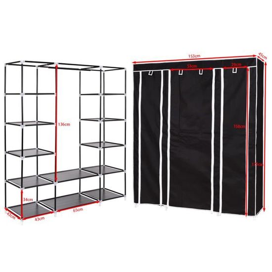 Giantex Armoire Penderie En Tissu Vestiaire Avec Housse Armoire Dressing Noir Dimension 150x46x179cm Achat Vente Armoire De Chambre Giantex Armoire Penderie En Cdiscount