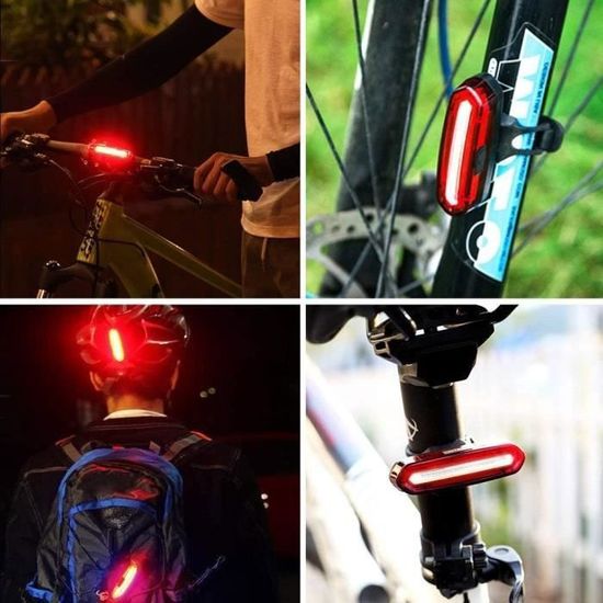 Feu Arrière Vélo Rechargeable USB - Lumière Vélo Jusqu'à 56 Heures Étanche IP65 3 Modes Avertissement
