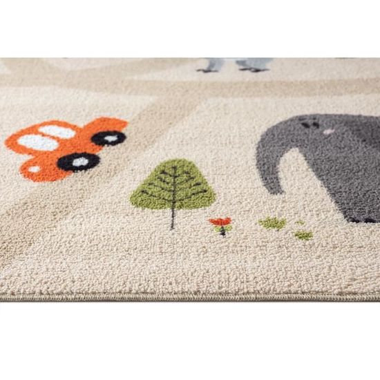 Tapis Enfant Papillon Crème Happy Kids - 100% Polypropylène Doux - Relief Antidérapant - Sans Substances Nocives Tapis Polypropylène Relief