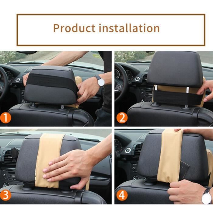 Aukee Oreiller de voiture en cuir à mémoire de forme, appuie-tête de voiture, coussin de nuque de soutien, coussin de nuque pour camping et voyage pour sièges de voiture - Noir (Paquet