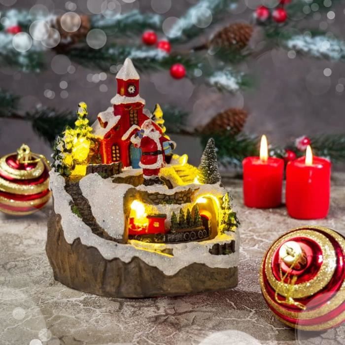 Maison de Noel Village de Noel Miniature Décorations de Noël Paysage  Miniature à LED Résine Petite Maison Micro Paysage Décoration De Noël  Veilleuse Petits Ornements Cadeaux De Noël