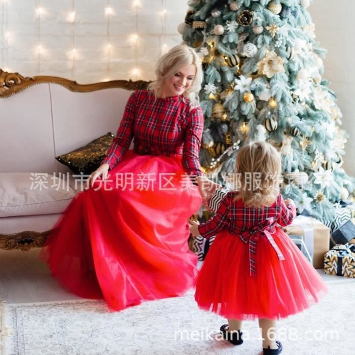 Mere fille robes Plaid dentelle mariage noel famille correspondant vetements maman et fille robe a manches longues bebe Tutu robe Cdiscount Puericulture Eveil bebe
