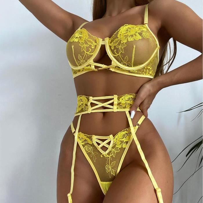 Femmes Lingerie Corset Dentelle Fil Intimates Vetements de Nuit Sous Vetements Soutien Gorge Memoires l23014 Jaune Cdiscount Pret a Porter