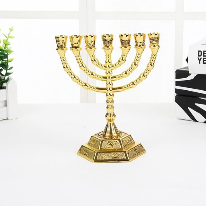 Bougeoir Menorah 9 Branches Hanoukka Doré - Chandelier Vintage Fer Pour Cérémonie Et Décoration