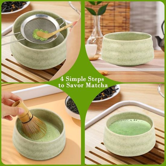 Kit Matcha Complet 8 Pièces – Bol Avec Bec, Fouet En Bambou, Support, Cuillère – Service à Thé Japonais Pour Débutants