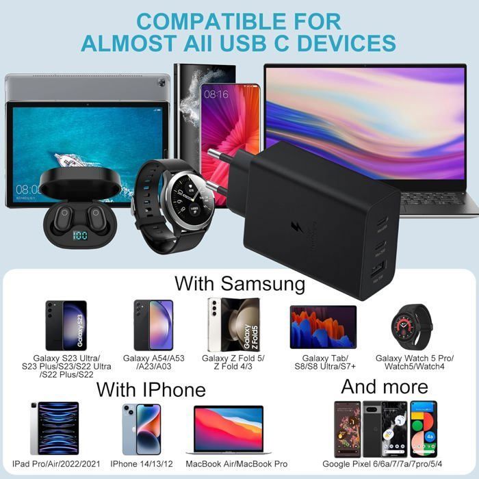 Câble USB C 1M Charge Rapide,3A Chargeur Type C Pour Galaxy A55 A54 A53