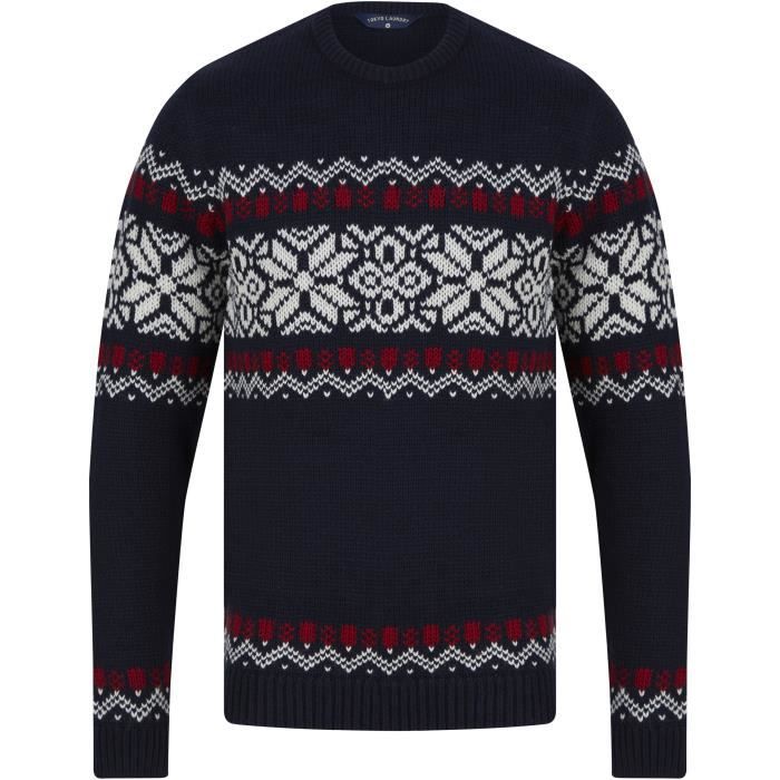 TOKYO LAUNDRY Pull Jacquard Col Rond Bleu Marine Homme