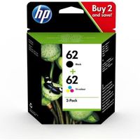 HP 62 Pack de 2 cartouches d'encre noire et trois couleurs authentiques (N9J71AE) pour Officejet Mobile 250, Envy 5540/5640/7640