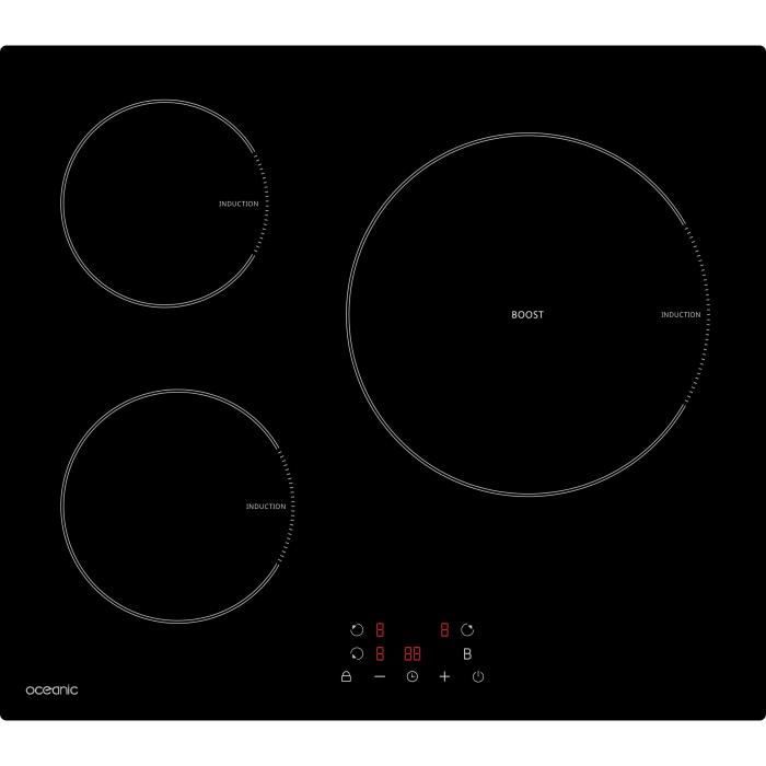 Plaque de cuisson induction - OCEANIC - 3 zones - OCEATI3Z1BC - L 60 x P 52 cm - 6200 W - Revêtement