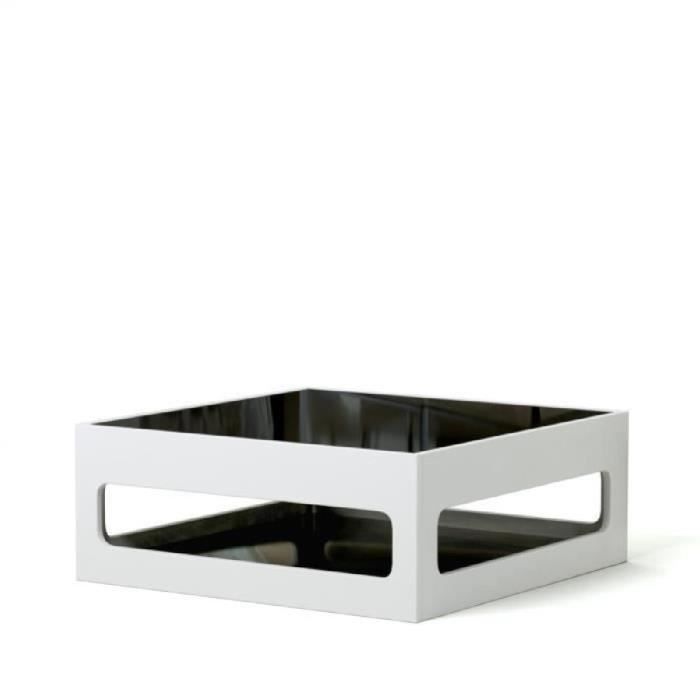 ANGEL Table basse carrée style contemporain laquée blanc brillant avec plateaux en verre trempé noir - L 90 x l 90 cm