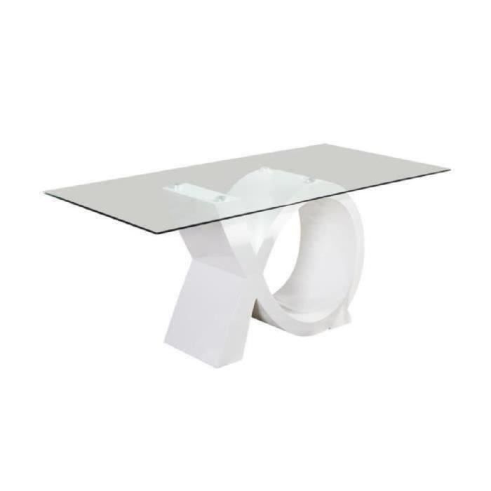 SHARON Table à manger 180x90cm laqué blanc brillant